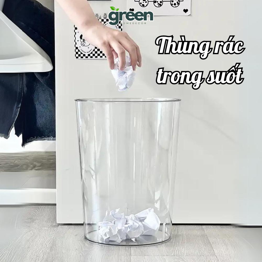 Thùng Đựng Rác Trong Suốt Nhựa PET Đơn Giản Sang Trọng HOMIE, Xô Trong Suốt Đa Năng Cắm Hoa, Đựng Rác