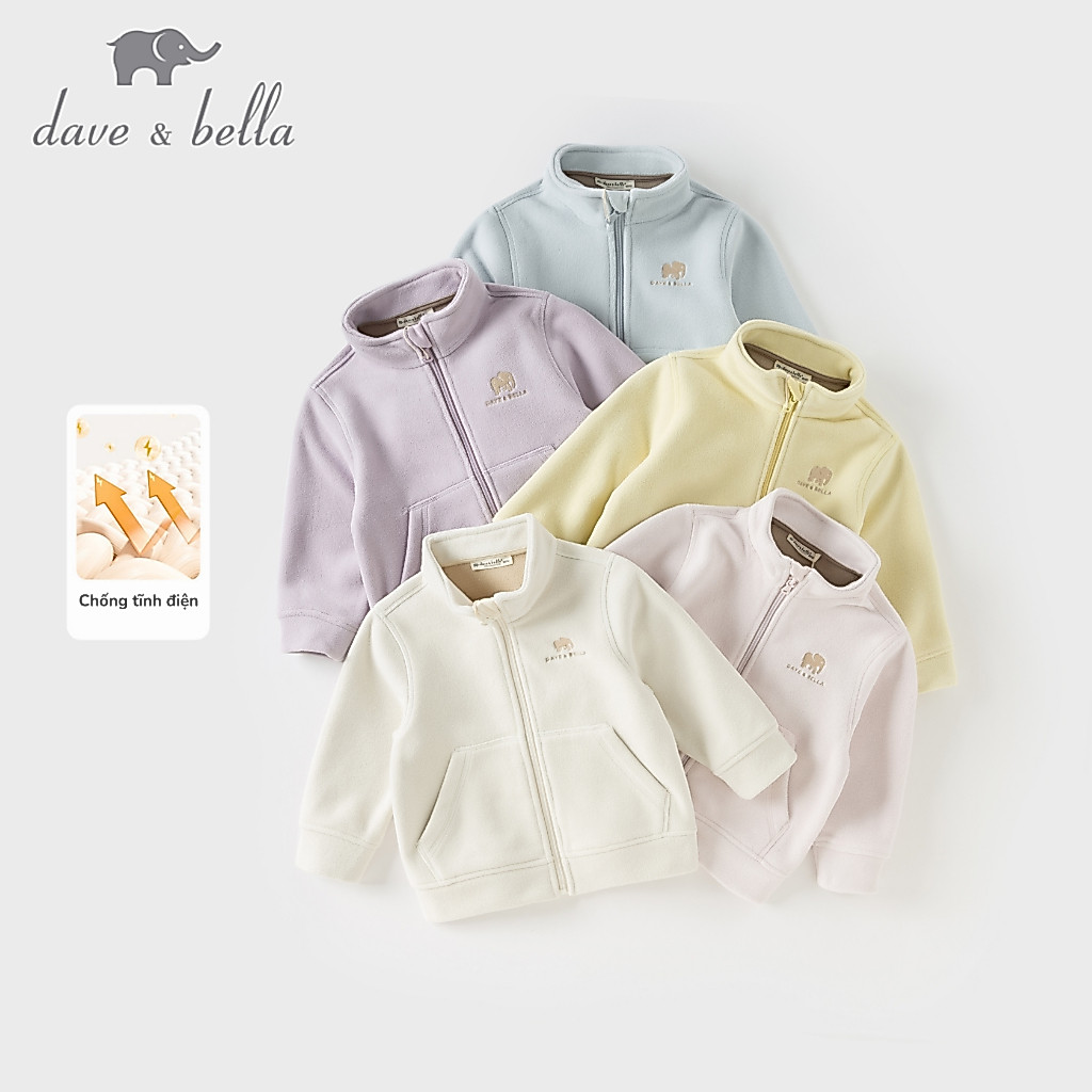 Dave Bella 2Y-13Y áo khoác lông cừu trẻ em chống tĩnh điện áo cardigan nỉ mùa đông màu trơn DB4237540