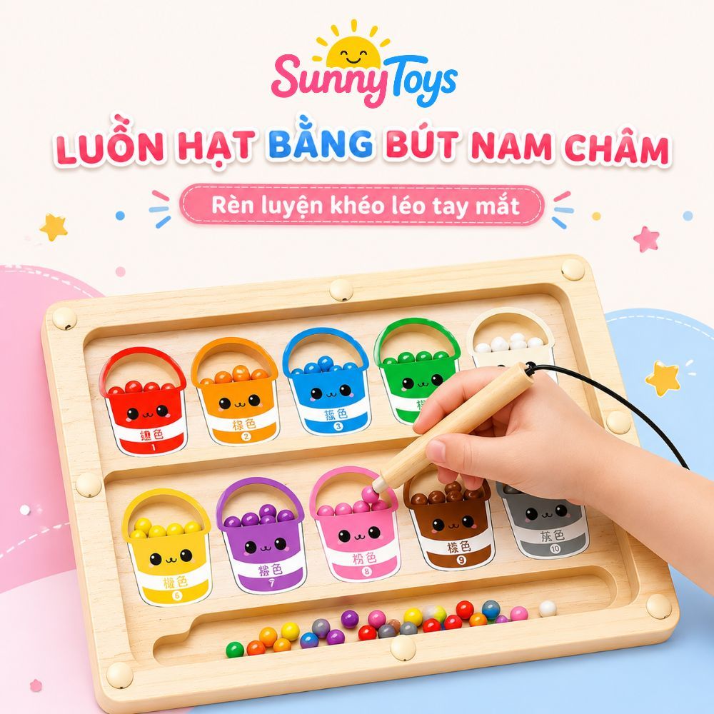 Bộ Ghép Hình Gỗ Montessori SunnyToys - Bé Xếp Khối, Phân Loại Màu Sắc Và Hình Dạng