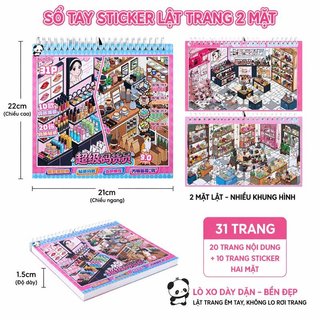 Sách sticker tiểu cảnh mini 10 cảnh – 20 tờ, DIY thư giãn – Siêu dễ dán, giải stress – Chủ đề cửa hàng, bánh ngọt