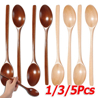 1 / 3 / 5 Chiếc Tay Cầm Dài Khuấy Nấu Ăn Thìa Gỗ / Món Tráng Miệng Cà Phê Uống Khuấy Thìa Trà Bộ Đồ Ăn