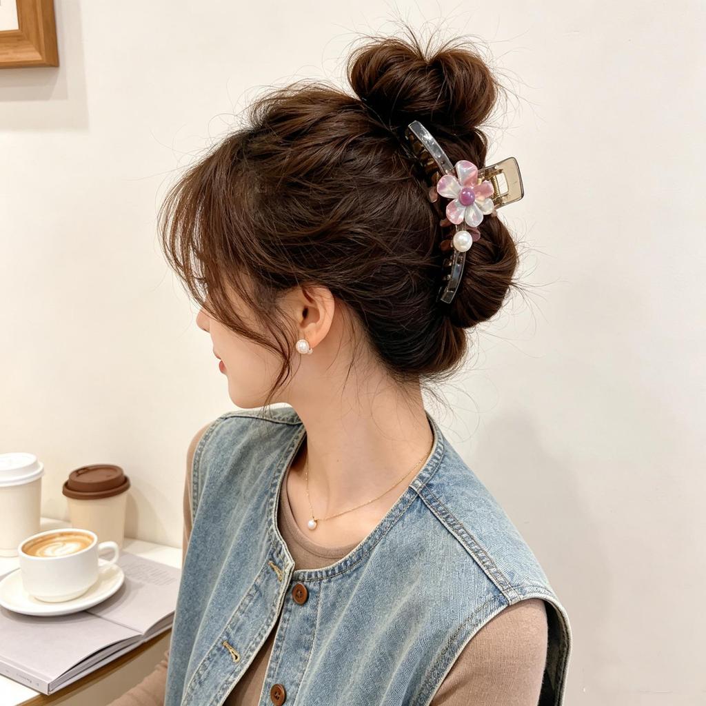 2026 Phong Cách Mới Pháp Cua Móng Vuốt Tóc Ánh Sáng Sang Trọng Zircon Giả Ngọc Trai Kẹp Nữ