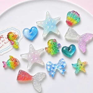 Set 12 Charm Đại Dương Pha Lê Pastel – Sao Biển, Đuôi Tiên Cá, Cá Ngựa, Vỏ Sò