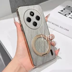 YJD Ốp Lưng Cho Redmi 17C Da Lụa Vàng Khung Mạ Điện Xoay Giá Đỡ Chống Rơi Vỏ Điện Thoại