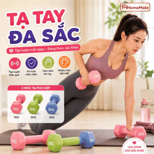 Tạ Tay Bọc Nhựa HomeMate Đúc Nguyên Khối Chống Trượt, Tạ Tập Thể Dục Yoga Gym Tại Nhà Nhiều Màu