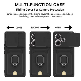 Dành Cho Redmi 13 4G / 5G / 13X / POCO M6 4G Ốp Lưng 4 Trong 1 Trượt Camera Bao Đựng Thẻ Đứng Vuông Freebie Dây Chống Sốc Chống Rơi Mỏng Mềm TPU Cover
