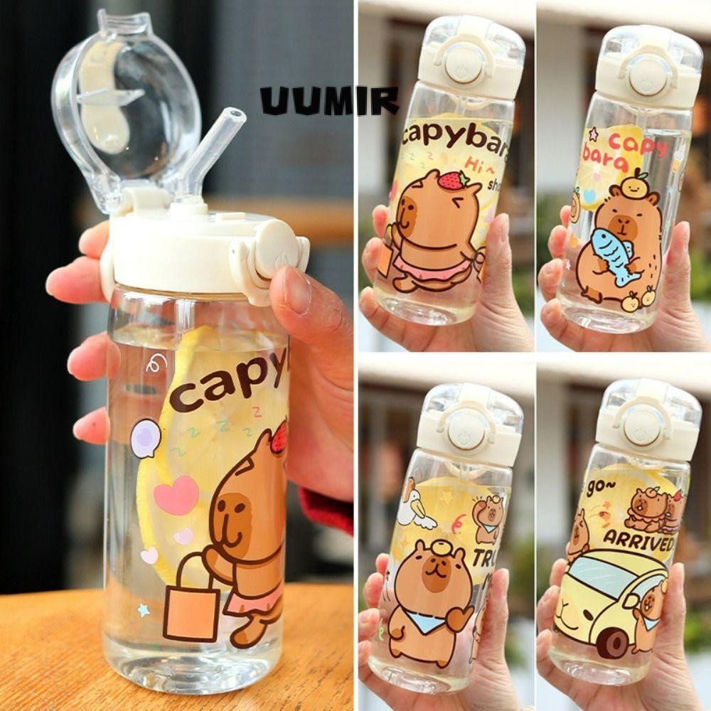 Bình nước ống hút UUMIR Capybara, Cốc nước di động trong suốt cho trẻ em, Cốc uống chống rò rỉ 400ML dễ thương Nước ép trà cà phê
