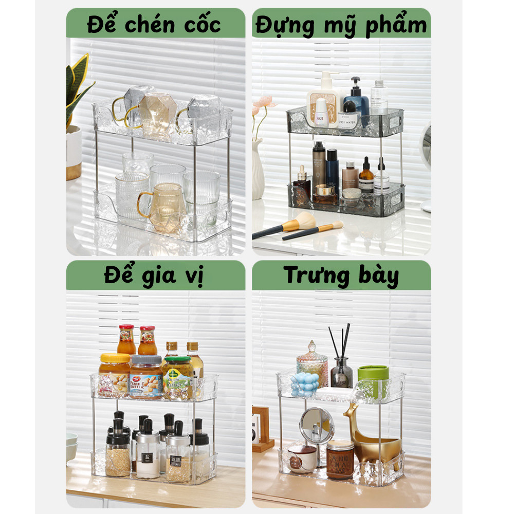 Kệ Mỹ Phẩm Để Bàn Acrylic Vân Kim Cương, Kệ Nhà Tắm Trong Suốt, Khay Úp Ly Cốc