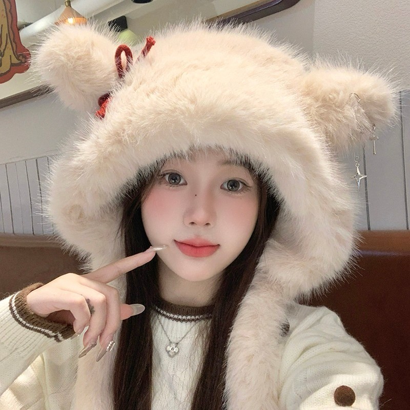 Mũ mùa đông nữ bông tai cáo, thiết kế to quanh đầu giúp chống gió