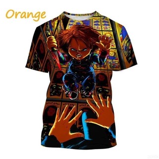Áo thun in hình Chucky 3D mùa hè Phong cách đường phố vui nhộn Áo ngắn tay nam và nữ Thiết kế kinh dị Áo thun ngắn tay