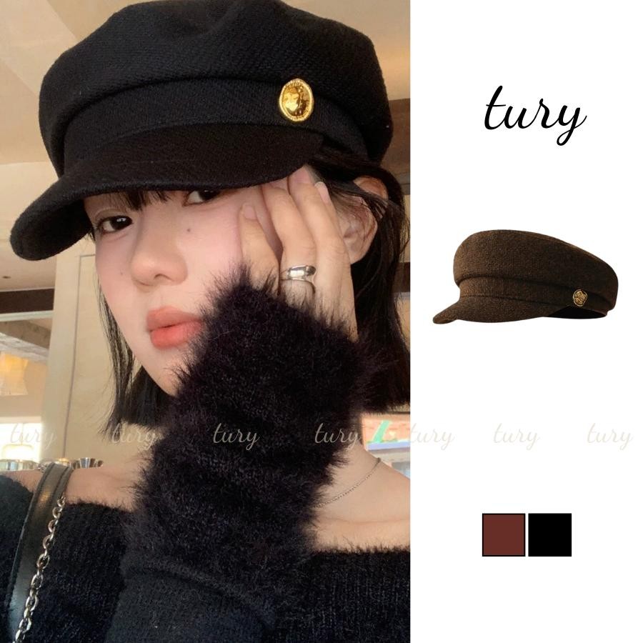 Mũ Beret Nữ - Tury - Mũ nồi nữ hoạ tiết TRƠN ĐÍnh Khuy Vàng - MN031
