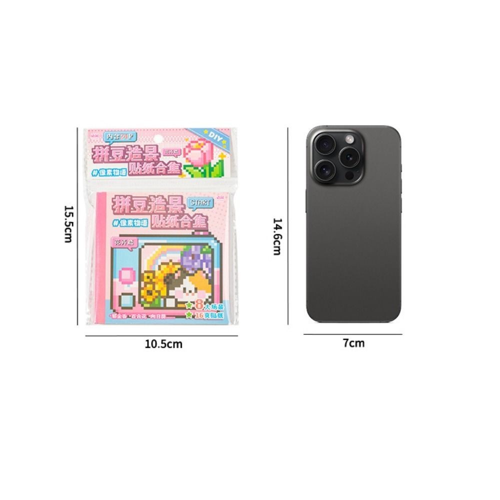 HIGHVIEWLS Dán Đậu, Phim Hoạt Hình DIY Perler Hạt Phong Cảnh Miếng Dán Sách, Phong Cách Pixel Tự Dính Mini Tô Màu Miếng Dán Sách Album Ảnh