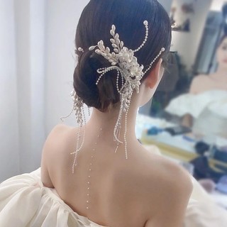 Trang sức tóc Mori phong cách handmade ngọc trai và tua rua, phù hợp với cô dâu trong ngày cưới