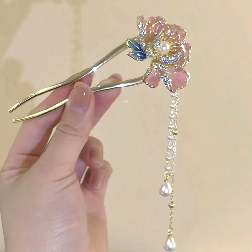 Kẹp tóc hình chữ U phong cách Trung Quốc với tua rua, phù hợp làm phụ kiện tóc cho các buổi tiệc ngày lễ