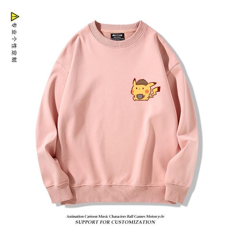 Cặp áo nỉ cổ tròn Pokémon dành cho nam sinh viên, thiết kế rộng tay dài