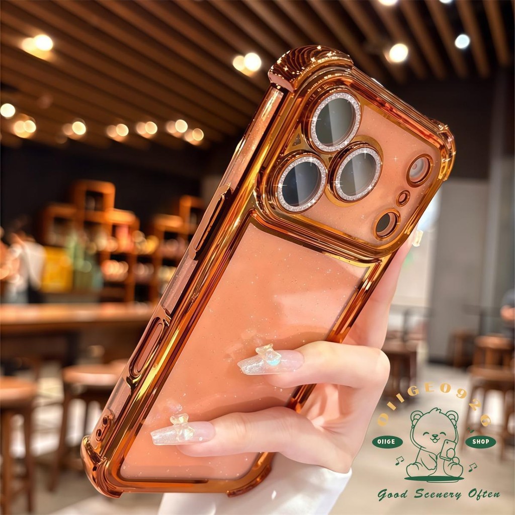 【 Ốp lưng iPhone17 】 Vỏ điện thoại lấp lánh mạ bốn góc chống rơi iPhone17 Pro Max 16 15 14 13 12 cho vỏ iPhone Vỏ mềm silicon TPU chống sốc