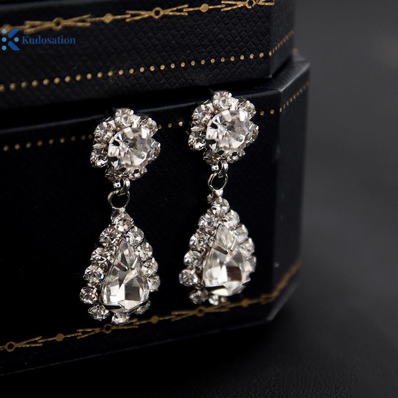 Kudosation Thời Trang Đơn Giản Giọt Nước Pha Lê Kim Cương Giả Vòng Cổ Bông Tai Nữ Cưới Ánh Sáng Sang Trọng Bộ Trang Sức Phụ Kiện