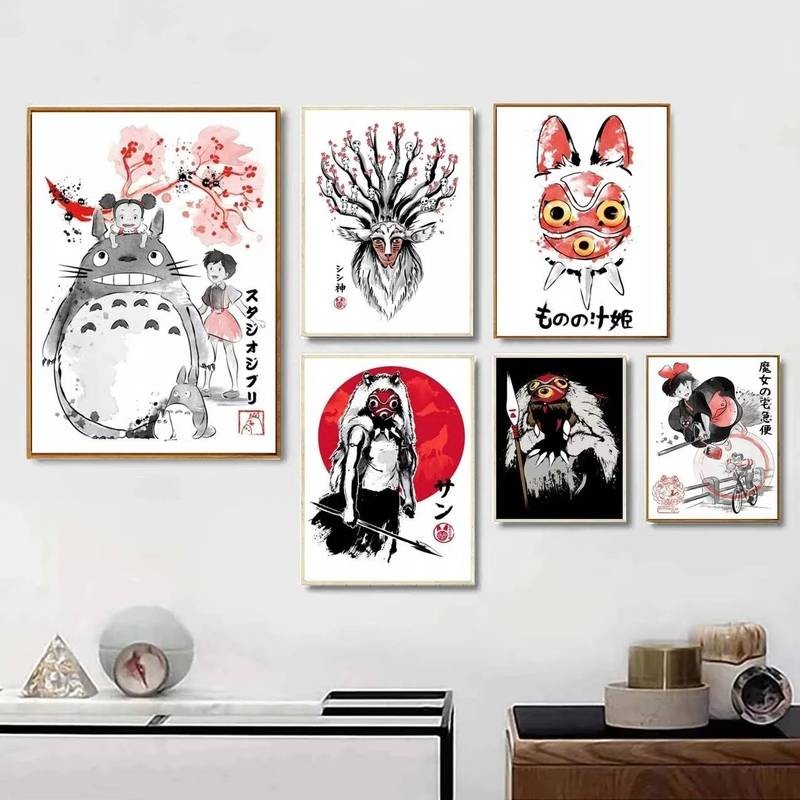 Hayao Miyazaki anime poster Hàng Xóm Của Tôi Totoro Phim Hoạt Hình Tranh Vải Phong Cách Bắc Âu Treo Tường Nghệ Thuật Phòng Khách Trang Trí Nhà Cửa