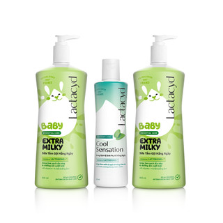 Bộ 2 Chai Sữa Tắm Gội Trẻ Em Lactacyd Baby Extra Milky Size Jumbo 800ml + Chai DDVS Phụ Nữ Lactacyd Cool Sensation 250ml