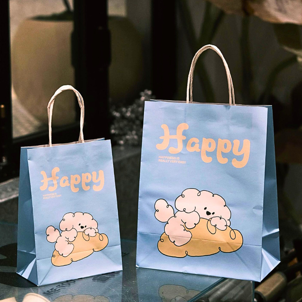 Túi giấy Happy xanh 2 size TU74 Đựng quà, mỹ phẩm, thời trang, đồ ăn cho bạn nữ, bạn gái