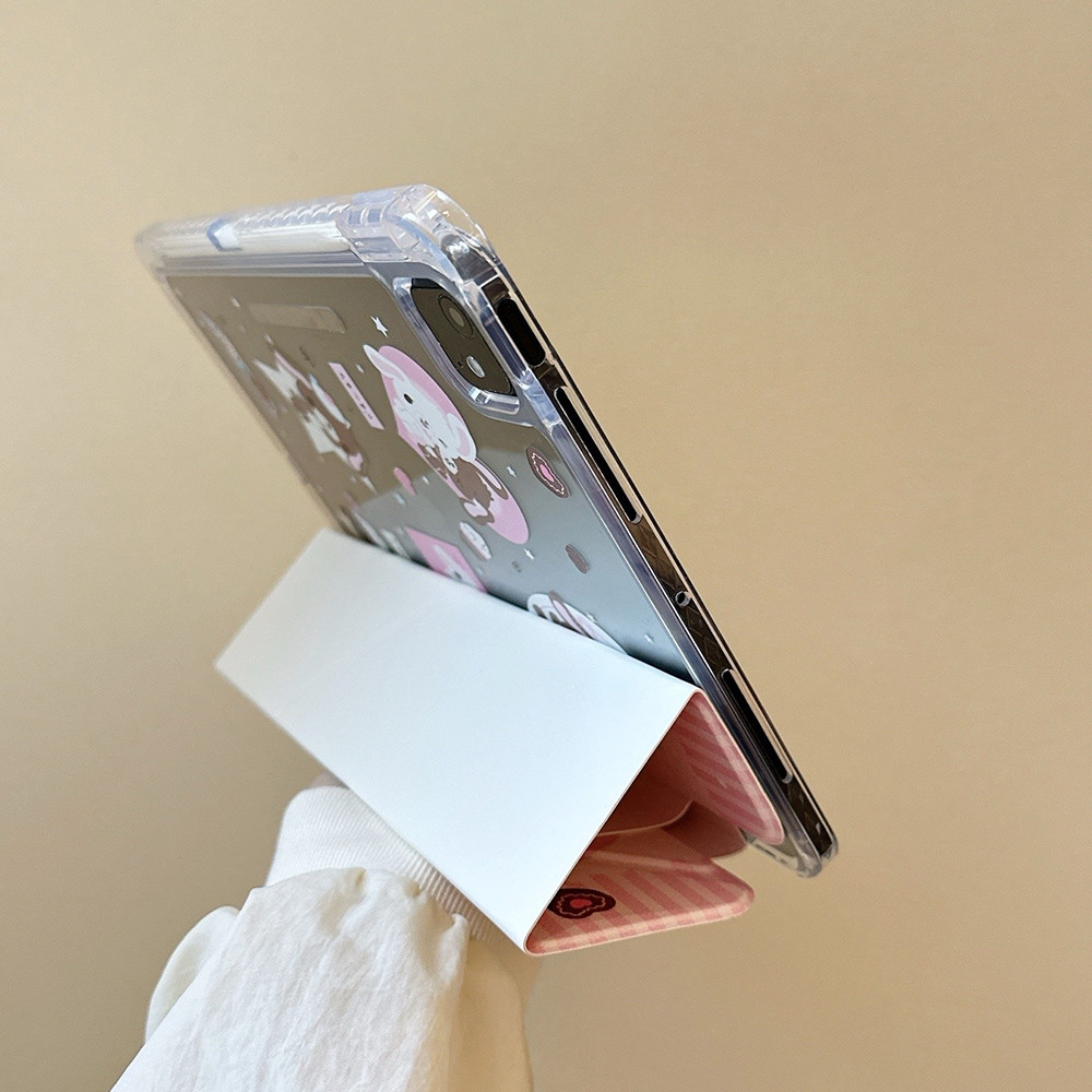 Vỏ Cứng Y Gấp Da Hồng Bunny Cho Mini6 Mini7 A17Pro IPad 5 6 7 8 9 10 11 A16 Air 2 3 4 5 6 7 Air 11 M2 M3 Pro10.5 Pro11 2018 2020 2021 2022 M4 Pro13 2024 Khe cắm bút chì