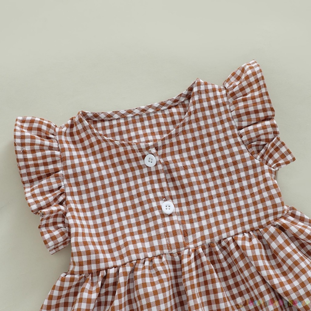 LBH-2 Cái Bé Gái Mùa Hè Tay Bay Cổ Tròn Kẻ Sọc Áo Và Co Giãn Eo Bloomer Bộ