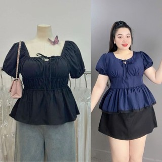 Áo Kiểu Bigsize Nữ ÁO Baby Boll Ngắn Cổ Vuông Tay Bồng Tôn Eo Cho Chubby 55-92kg A304