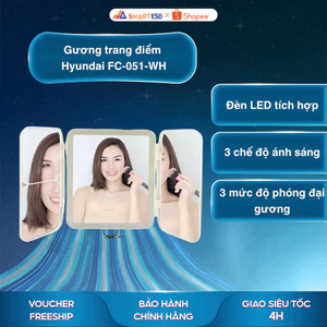 Gương trang điểm có đèn Hyundai FC-051-WH - Thiết kế gấp gọn tiện lợi - Bảo hành chính hãng 12 tháng