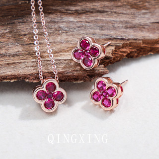 Châu Âu Mỹ ins Phong Cách Mới Đỏ Corundum Bông Tai Cỏ Bốn Lá Nữ