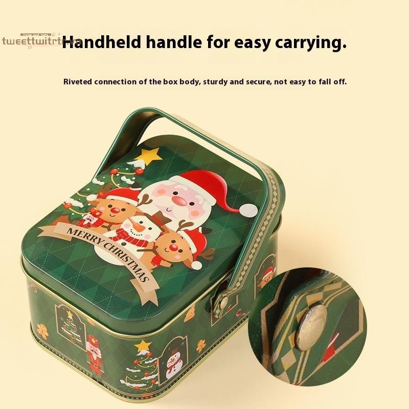 TRTR Hộp Quà Tặng Thiếc Giáng Sinh Dễ Thương Sắt Có Tay Cầm Hộp Kẹo Kim Loại Tinh Tế Ông Già Noel Tinplate Hộp Kẹo VN