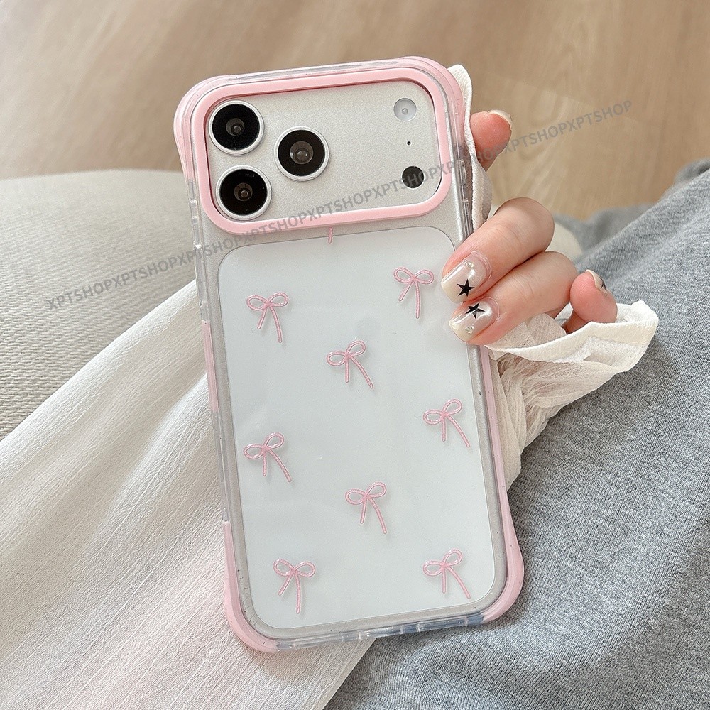 Ốp Điện Thoại Acrylic Emboss Stars Bowknot Cho iPhone 17 Pro Max 16 15 Pro Max Vỏ Bảo Vệ Bốn Góc Chống Sốc