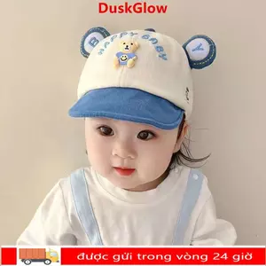 DUSKGLOW Bé Đạt Đỉnh Mũ, Kem Chống Nắng Thêu Happy Bé Trẻ Em Mũ Bóng Chày, Có Thể Điều Chỉnh Ngoài Trời Hoạt Hình Gấu Tấm Che Nắng Mũ Xuân Hè Thu