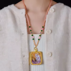 Mùa Xuân 6 Mm Màu Thủy Tinh Bùa Thangka Treo Dây Xích Phát Hành Nhanh Khóa Áo Len Dây Chuyền Nữ Vòng Cổ Xương Đòn Dây Xích 6.15