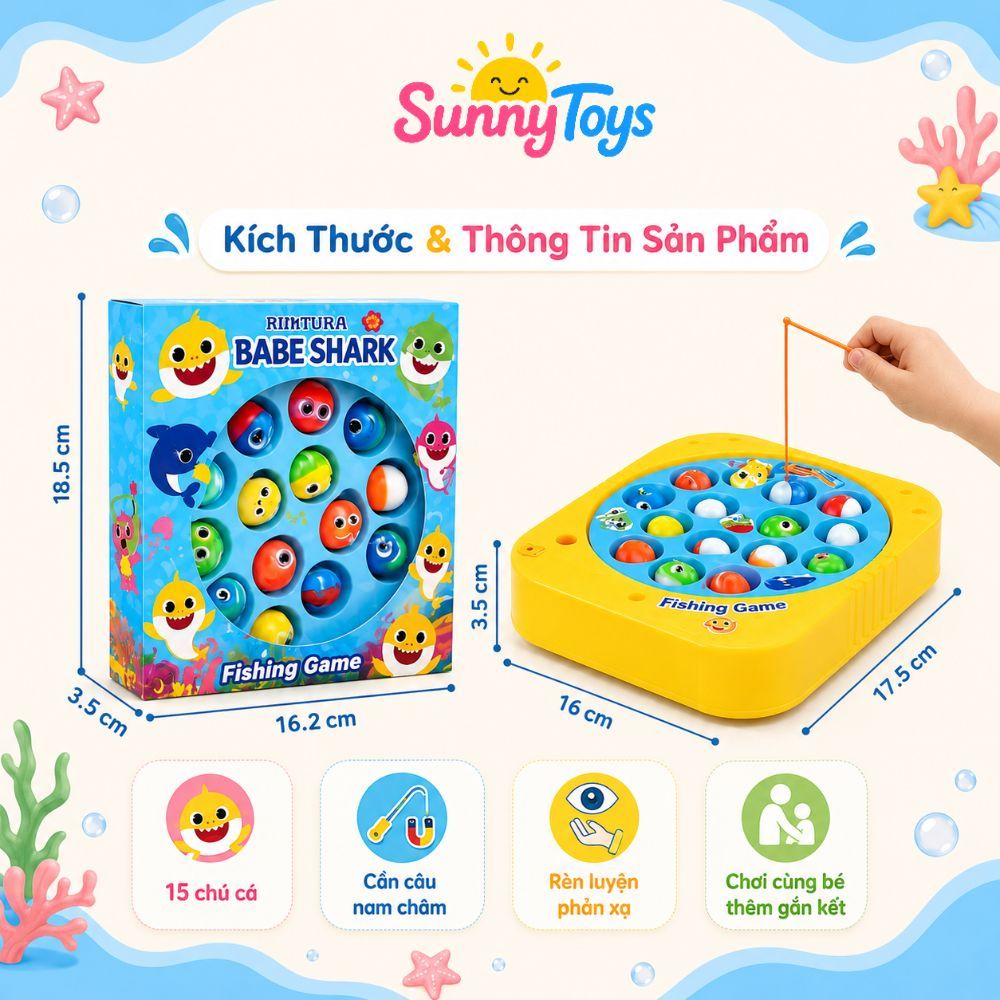 Bàn Câu Cá Xoay Tự Động 15 Con SunnyToys - Mẫu Capybara, Labubu, Baby Shark Cho Bé Nhanh Tay