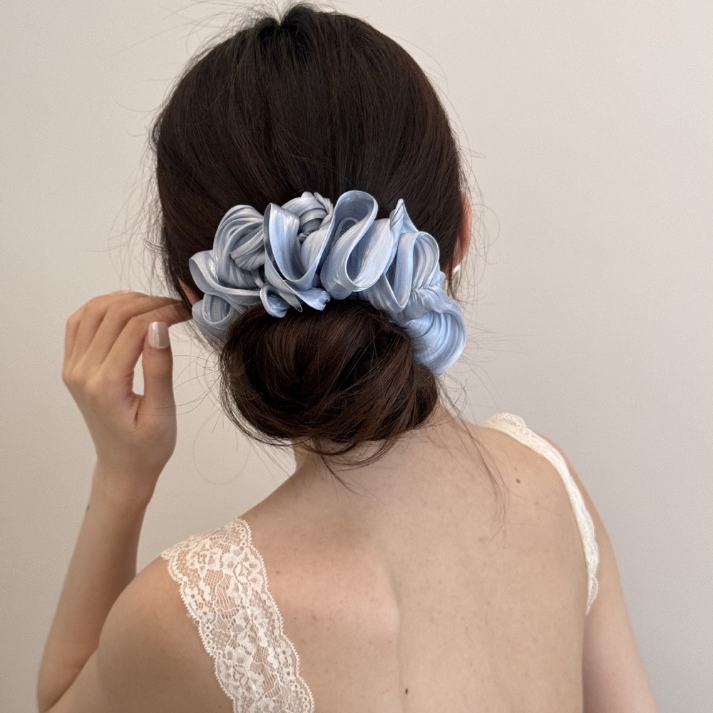 Hululu / Ngọc Trai Lớp Cảm Giác Cao Cấp Màu Trơn Scrunchy Dây Buộc Tóc Satin Đuôi Ngựa Hoa Sang Trọng Đầu Dây
