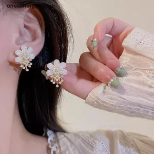 VFZ Hoa Thời Trang Ngọc Trai sel Thả Bông Tai Nữ Trang Sức Cưới Dự Tiệc Phụ Kiện OTE