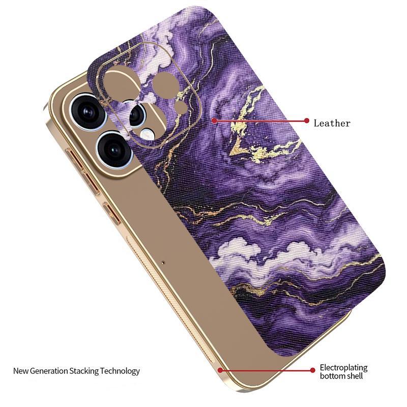 Ốp Lưng Cho OPPO Reno15 Pro Reno15F Đá Cẩm Thạch Họa Tiết Da Series Mạ Điện Cạnh Chống Rơi Vỏ Điện Thoại
