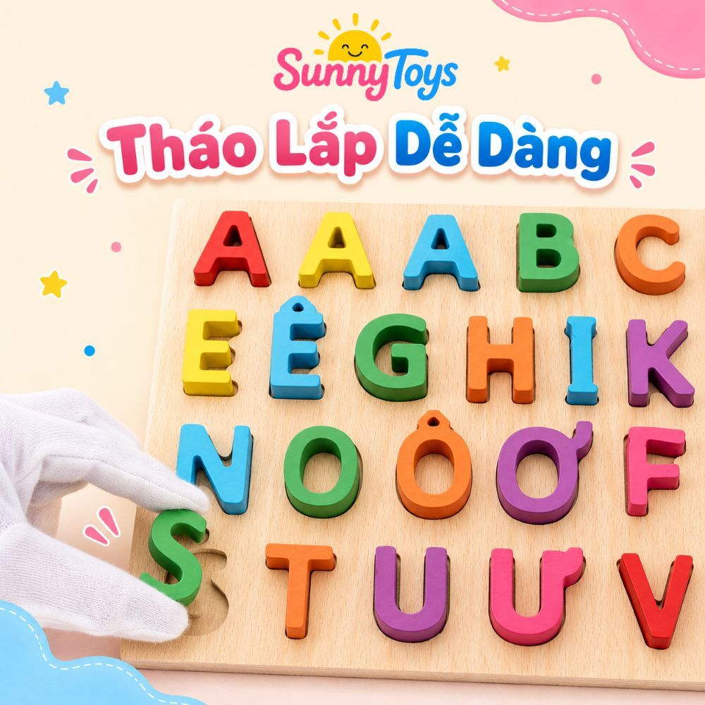 Bảng Ghép Chữ Số Gỗ Nổi SunnyToys - Bé Học Tiếng Việt Và Đếm Số Qua Trò Chơi