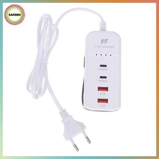 SAFENH 66W PD Sạc Nhanh Tường USB Sạc USB Hub Adapter 4 Cổng USB Type C EU Cắm Nối Dài Loại C Cáp Soet Ổ Cắm VN