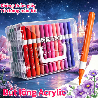 Bút màu acrylic marker ngòi brush cao cấp bộ 60 màu kèm hộp đựng bút sơn cho học sinh vẽ tranh DIY