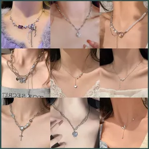 YT4 2023 Y2K Vòng cổ nữ kim loại hip hop choker ngọt ngào mát mẻ gió punk xương đòn chuỗi nữ ngọc trai smetal