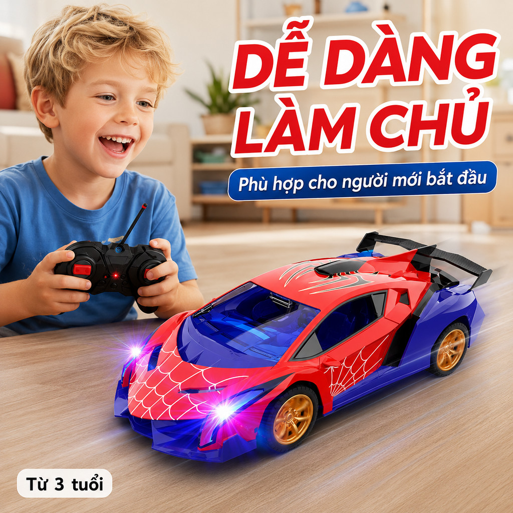 Mô hình xe siêu ô tô Người Nhện điều khiển từ xa tay cầm dễ dùng cho người mới Quà sinh nhật bé trai