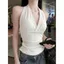 Áo yếm cổ chữ V gợi cảm mùa hè Hot Girl Style Halter Slim-fit Slimer Look Áo không tay có đệm ngực