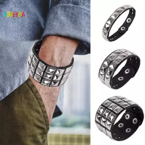 < Honeyba > Đinh tán độc đáo Vòng đeo tay rộng Punk Gothic Ro Unisex Vòng tay nam Trang sức đẹp