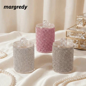 Hộp đựng khăn bông MARGREDY, Hộp đựng tăm cao cấp đính đá sang trọng, sáng tạo có nắp đậy Hộp tăm 3 màu Trang điểm phòng tắm