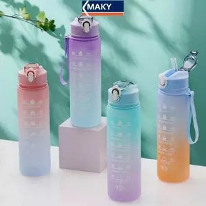 MAKY 900ML Bình Nước Động Lực Thể Thao Có Dấu Thời Gian Chống Rò Rỉ Cốc Tập Thể Dục BPA Free Di Động Drinkware Cho Ngoài Trời VN