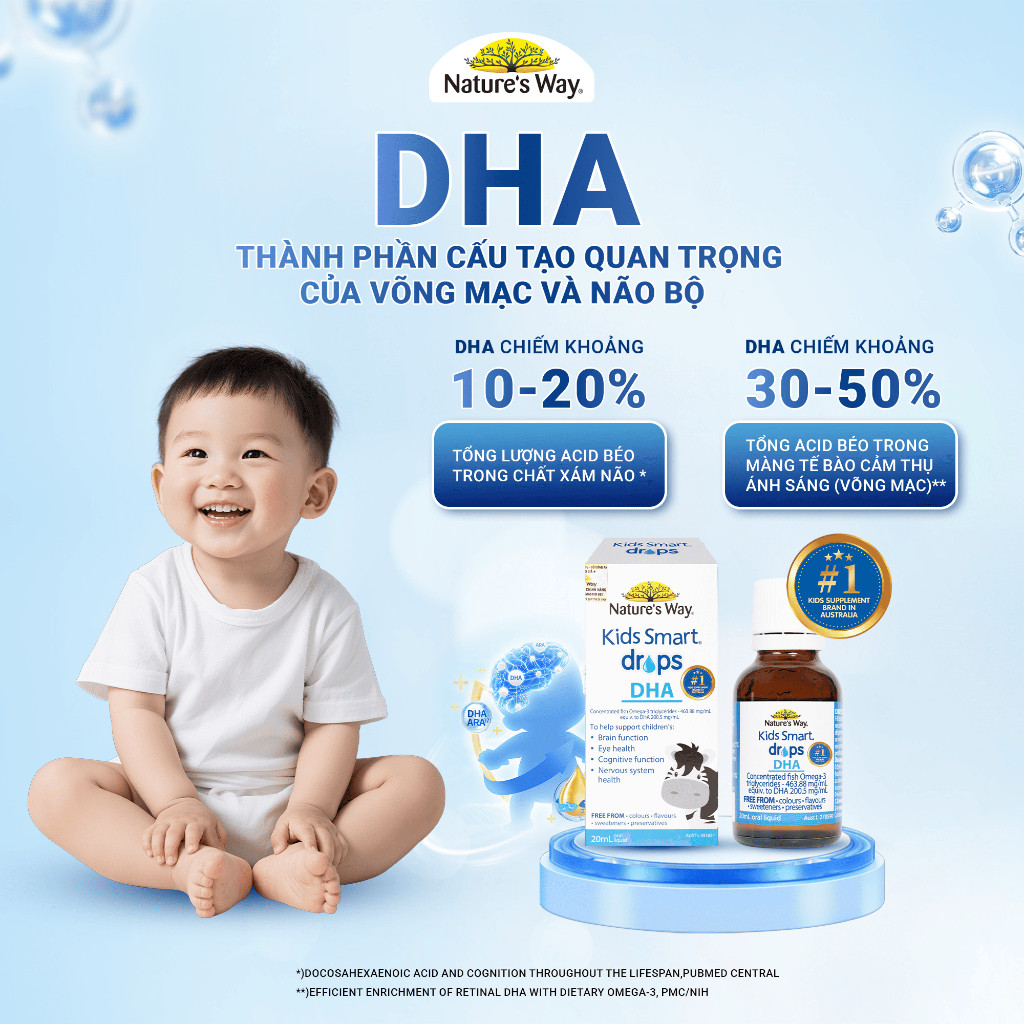 DHA Drops Nature's Way Kids Smart Bổ Sung DHA, Omega 3, Thành Phần Dầu Cá RTG Hỗ Trợ Tốt Cho Não Và Mắt Cho Bé 20ml