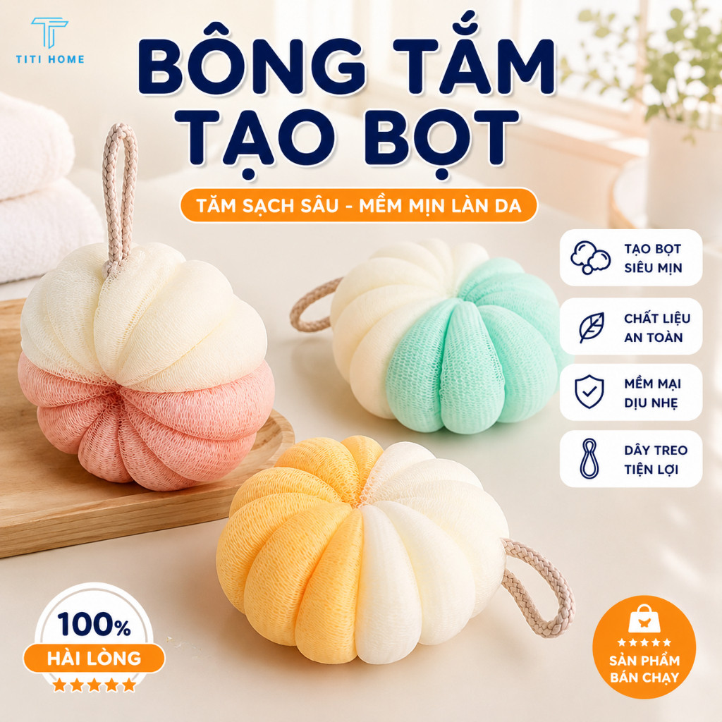Bông Tắm Tròn Cao Cấp 4 Màu - Siêu Tạo Bọt Kì Cọ Tẩy Da Chết, Bông Tắm Dai, Mềm, Mịn