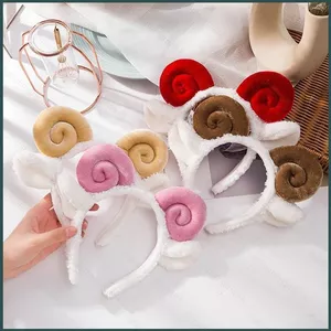 YT4 2025 Dễ Thương Cừu Sừng Băng Đô Quấn Tóc Sang Trọng Tai Rửa Mặt Băng Đô Dễ Thương Cừu Sừng Phụ Kiện Tóc