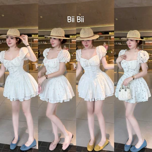 ĐẦM XÔ THÊU NƠ TAY PHỒNG FORM XOÈ BYJOLIE